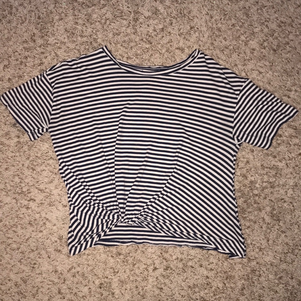 navy blue and white striped shirt